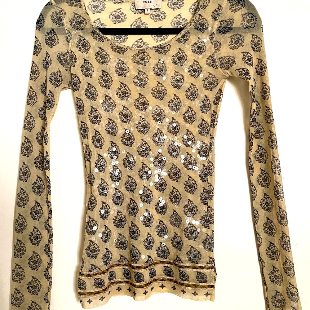 Vintage Inspired Paisley Blouse with sequins, XS